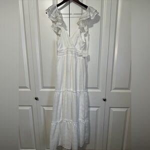 Altar'd State Anna Flutter Sleeve Maxi Dress White NWT S Defect